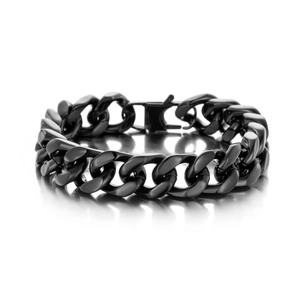 High Quality Glossy Black Electroplated Stainless Steel Cuban Link Chain Bracelet Classic Punk Thick Wide Flat Snake Bone Men Jewelry