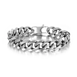 Bracelet Homme en Acier Titane Maille Gourmette Finition Brossée Style Industriel Argent Chaîne Robuste Bijoux Cadeau