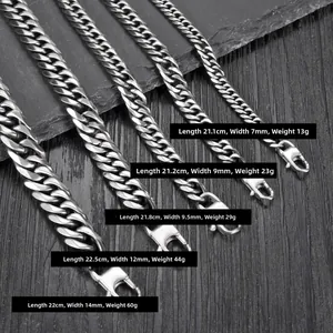 Comparaison de bracelets gourmette en argent en cinq largeurs différentes de 7mm à 14mm