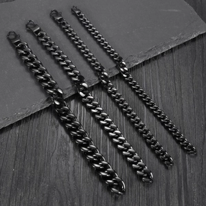 Classic black stainless steel flat snake chain bracelets in various widths for men