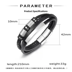 Detailed view of multilayer leather bracelet with 10mm width and 42mm magnetic steel clasp