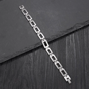 Industrial hollow rectangular link bracelet in matte brushed stainless steel for women