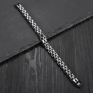Men's titanium steel bracelet with three-row flat watchband design in black and silver