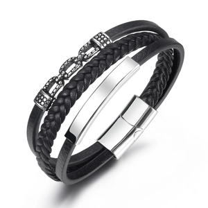 Men Multi-Layer Braided Leather Bracelet With Stainless Steel Magnetic Clasp Retro Punk Anchor Wrap Bracelet Jewelry Gift