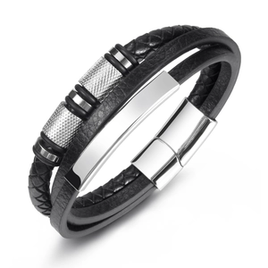 Men's Multilayer Woven Leather Bracelet With Titanium Steel Magnetic Clasp Industrial Fashion Personality Hand Jewelry