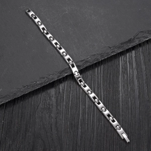 Minimalist silver stainless steel link bracelet with polished geometric rectangular links