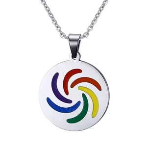 Collier Pendentif Circulaire Vortex Arc-en-Ciel en Acier Inoxydable Design Spirale en Émail Coloré Bijoux de Mode Hommes Femmes