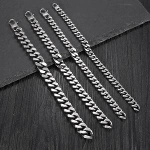 Vintage brushed titanium steel Cuban link bracelets in four widths for men