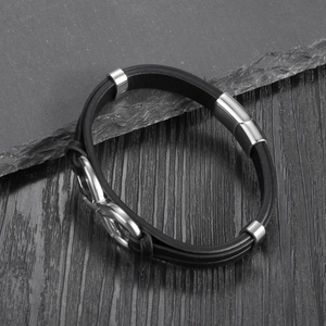 Men's titanium steel leather bracelet with infinity symbol and magnetic buckle