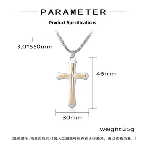 Detail view of iced-out cross necklace showing 46mm height and 550mm chain dimensions