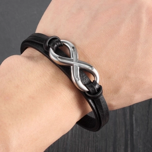Men's hip-hop multilayer leather bracelet featuring a silver infinity symbol and magnetic clasp