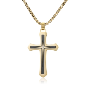 Men's Hip Hop Stainless Steel Cross Pendant Necklace Inlaid Rhinestone Personalized Brushed Metal Jewelry Religious Cross For Men