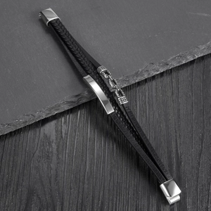 Men's multi-layer braided leather bracelet with anchor titanium steel magnetic clasp