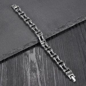 Industrial style stainless steel motorcycle chain bracelet for men on stone base