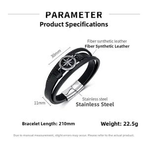 Spécifications du bracelet homme en cuir tressé avec boussole et fermoir magnétique