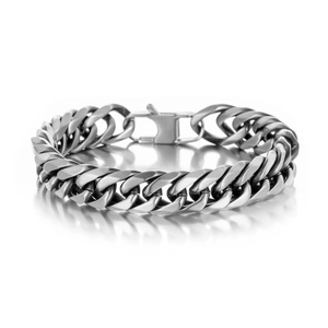 Bracelet Gourmette en Acier Titane pour Homme Poli Industriel Brossé Ton Argent Masculin Hip Hop Bijoux de Main