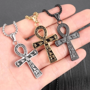 Relief détaillé des pendentifs croix Ankh égyptienne en argent or et noir