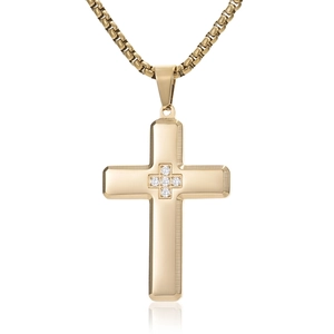 Collana con Pendente a Croce in Acciaio Inossidabile Minimalista per Uomo Gioielli Moda con Strass Accessorio Stile Punk Religioso