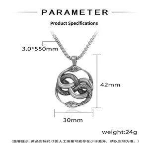 Detailed view of vintage double snake round pendant on square pearl chain necklace