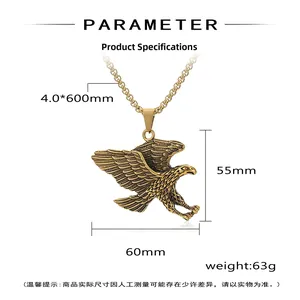Macro shot of gold eagle pendant with detailed wings and 4mm thick link chain