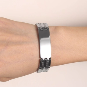 Bracciale identitativo in acciaio inossidabile argento lucido con maglia a tre file