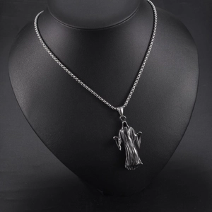 Punk gothic grim reaper skull pendant necklace in vintage silver steel for men and women