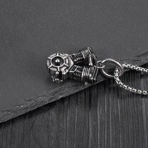 Industrial punk style motorcycle engine pendant necklace in vintage titanium steel