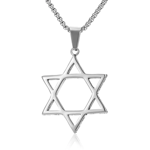 Vue détaillée du pendentif étoile de David poli avec design ajouré élégant
