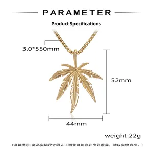 Dimensions détaillées du pendentif feuille d'érable avec collier de 550mm et spécifications