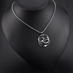 Men's titanium steel necklace featuring a vintage double snake twisted pendant with box chain