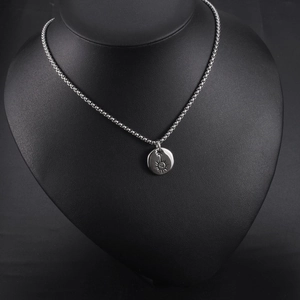 Minimalist silver sun smiley face pendant necklace in titanium steel with ball chain