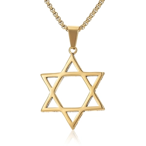 Collier avec pendentif étoile de David plaqué or pour homme avec chaîne maille box