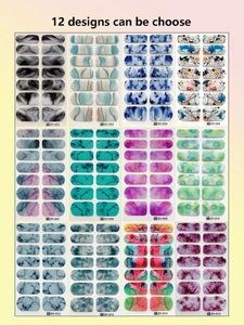 Detail of 12 Chinese style marble and ink art self-adhesive nail stickers with DY series codes