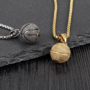 Collar con colgante de baloncesto sólido en oro y plata con cadena de estilo caja