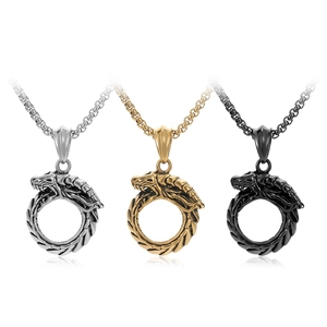 Collier Pendentif Dragon Ouroboros en Acier Titane Tête de Dragon Queue Cercle Collier Vintage Bijoux Cadeau Pour Hommes