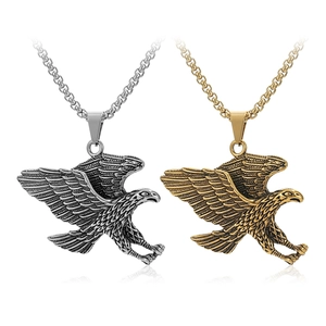 Hip Hop Men Stainless Steel Eagle Wings Pendant Necklace Retro Eagle Spreading Wings Necklace Gold Silver Punk Jewelry