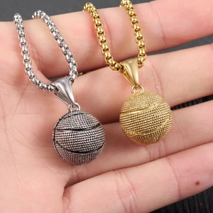 Collar con colgante de baloncesto sólido en oro y plata, estilo deportivo urbano