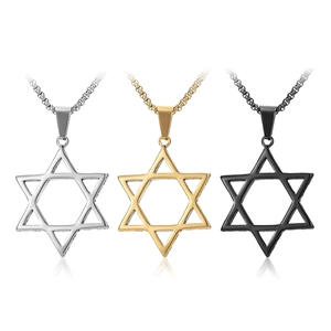 Collier Pendentif Étoile de David en Acier Inoxydable pour Hommes Bijoux Punk Étoile à Six Branches Géométrique Creuse Cadeau