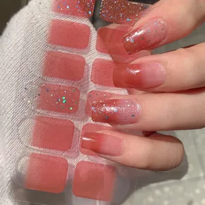 Autocollants d'Art d'Ongle de Style Français Dégradé Rose Avec Paillettes Brillantes Décalcomanies d'Ongles Adhésives pour Femmes