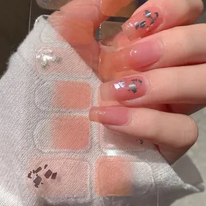 French Gradient Nail Stickers Nude Pink Light Orange Ombre Nail Wraps Glitter Resin Environmental Nail Polish Stickers For Women
