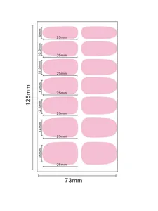 Size chart for pink nail stickers showing length and width for 14 pieces set