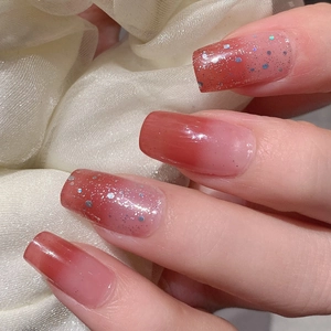 Stickers à ongles French dégradé rose avec paillettes et forme carrée ovale moyenne