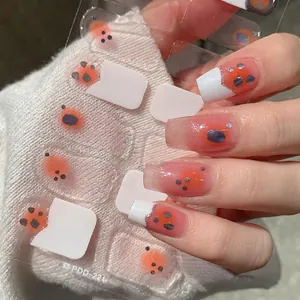 French Blush Style White Orange Gradient Nail Stickers Full Wrap DIY Manicure Decals With Glitter Polka Dots For Women