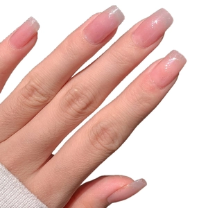 Classic pink gradient French press-on nails with silver glitter and glossy finish