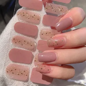 Pink Glitter Self-Adhesive Nail Wraps Gold Sequin Full Cover Nail Stickers For Women DIY Manicure Decoration PDD217