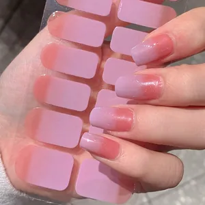 Gradient French Nail Art Stickers Pink Purple Ombre Glitter Full Wrap Nail Decals For Women DIY Manicure Decoration