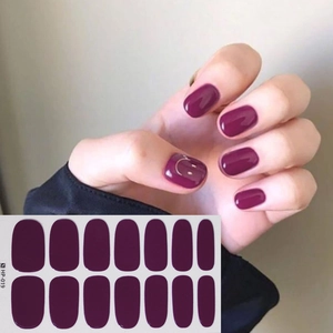 Deep plum purple glossy nail polish stickers set featuring 14 pieces per sheet model HP-019