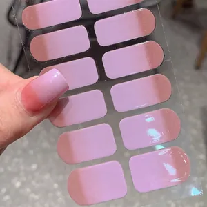 Light purple gradient French style press-on nails with full cover nail art decals