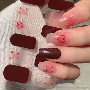 Heart Star Pattern Nail Art Stickers Wine Red Pink Gradient Adhesive Nail Wraps Fashion DIY Manicure Decoration For Women
