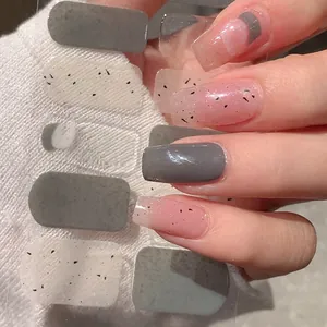Minimalist Gray Pink Speckled Nail Art Stickers Eco-Friendly Resin Ink Nail Wraps With Glitter Daily Decorative Nail Sticker